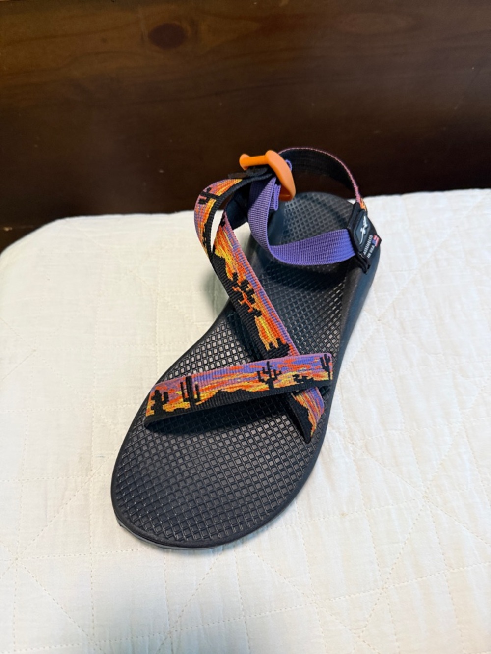 Chaco Women's Black Sandal with Sunset-Patterned Straps